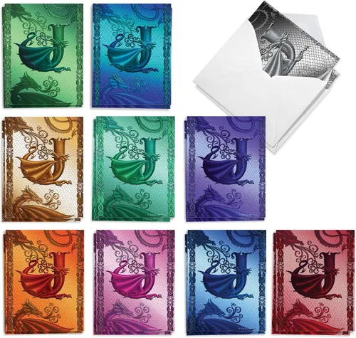 Miniatura 8 de The Best Card Company - 20 tarjetas de notas en blanco con monograma de colores surtidos, caja personal estacionaria a granel de 4 x 5.12 pulgadas