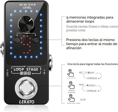 Miniatura 3 de LEKATO Looper - Pedal de guitarra, pedal afinador de bucle, 9 bucles, 40 minutos, tiempo de grabación, sobrecargas ilimitadas para guitarra