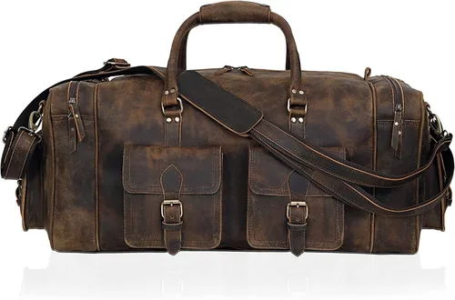 Miniatura 2 de Bolsas de lona grandes para hombre, bolsa de viaje de cuero para gimnasio, deportes, fin de semana, Marrón, Bolsa de cuero