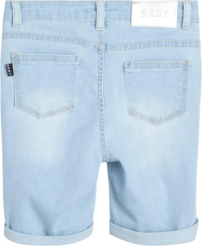 Miniatura 6 de DKNY Pantalones cortos para niña Bermudas de mezclilla elástica con botones y puños enrollables (7-14)