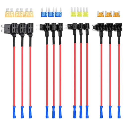 Nilight Paquete de 12 fusibles de 12 V para coche, adaptador de grifo estándar Mini Micro2 y tomas de perfil bajo de 4 tipos ATO ATC ATM APM para