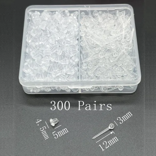 Miniatura 3 de Aretes transparentes para deportes, 300 pares de aretes transparentes y dorsos de aretes Bola transparente de 0.118 in