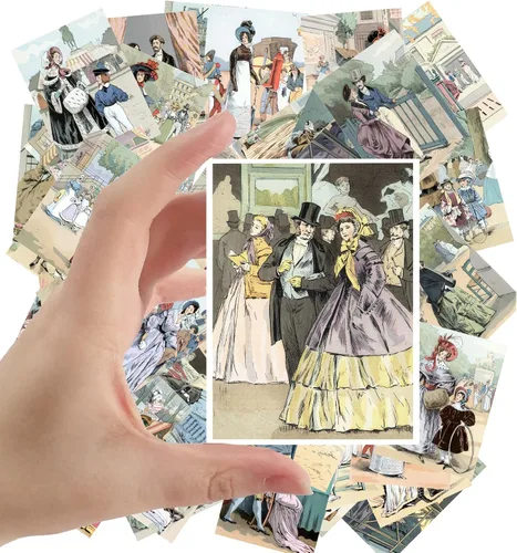 Miniatura 6 de Calcomanías grandes (24 piezas de 2.5 x 3.5 pulgadas), hermosas damas en vestido de seda, retratos victorianos, pintura de museo antiguo, póster