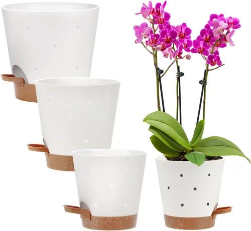 Miniatura 9 de JGB 4 macetas de orquídeas con agujeros, cada una de 5, 6, 7 y 8 pulgadas, macetas de orquídeas de riego automático y macetas de plástico Negro