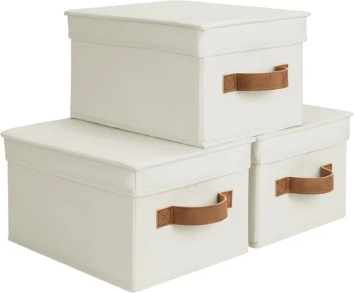 Miniatura 19 de StorageWorks Contenedores de almacenamiento de tela con tapas, contenedores de almacenamiento decorativos con asas de poliuretano, cestas