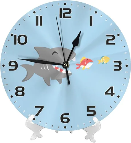 Miniatura 2 de Reloj de pared para niños con diseño de tiburón de dibujos animados, 10 pulgadas, silencioso, sin tictac, fácil de leer, reloj de pared para niños