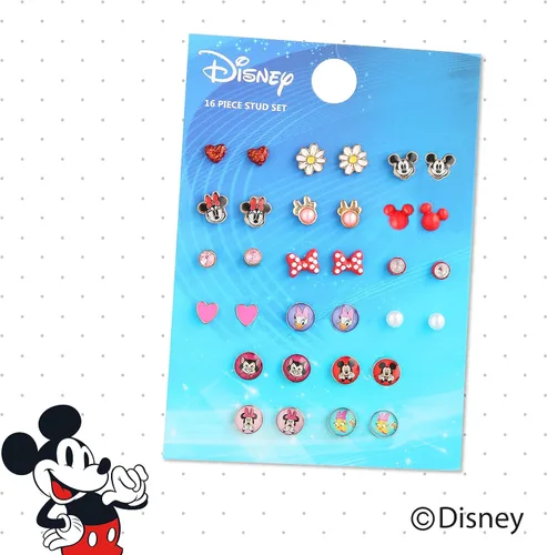 Miniatura 5 de Disney Paquete de 16 pares de aretes tipo dormilona con licencia oficial de Disney para niñas de Mickey, Minnie Mouse y Friends, Disfraz, No es una