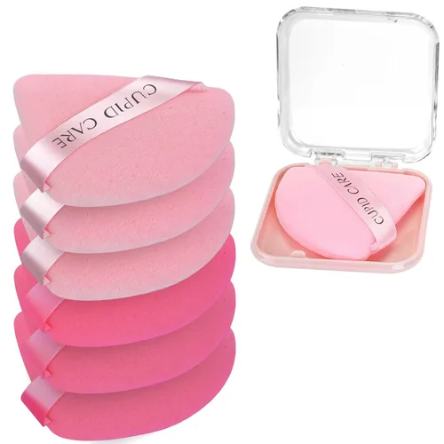 6 piezas de esponja de polvo con 2 estuches de viaje, esponjas de polvo de fijación para polvo facial y base, esponja de maquillaje de terciopelo