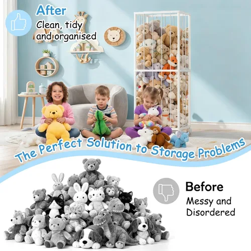 Miniatura 4 de Fixwal Tubo de metal para almacenamiento de animales de peluche, extra grande, organizador de juguetes para niños, con banda elástica y red