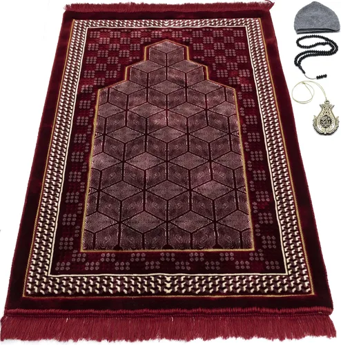 Miniatura 6 de Modefa Alfombra de oración turca de terciopelo islámico, gruesa, ancha y suave, para hombres y mujeres, doble felpa grande Janamaz - Regalo de Eid