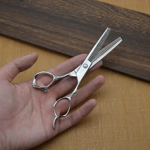 Miniatura 7 de Tijeras de corte de pelo de acero de dos lados para adelgazar los dientes de corte de peluquería peluquería peluquería salón de afeitar