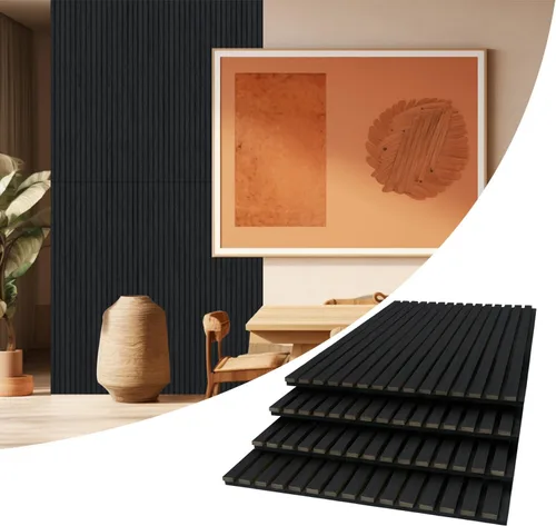 Miniatura 12 de AKUMAX Paquete de 2 paneles acústicos, listones de madera para pared y techo, paneles de espuma acústica de 96 x 24 pulgadas, paneles de pared 3D