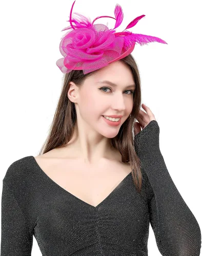 YBYR Fascinator Hat for Women Feather Tea Party Bridal Wedding Cocktail Mesh Flower Headband Hair Clip