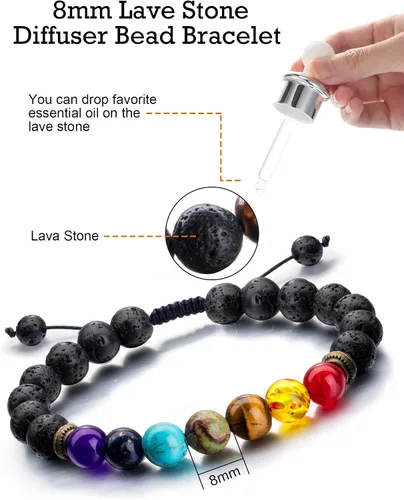 Miniatura 2 de Pulsera difusor de aceite esencial de piedra de lava ajustable, cuerda trenzada, cuentas de yoga para hombres y mujeres, piedra original