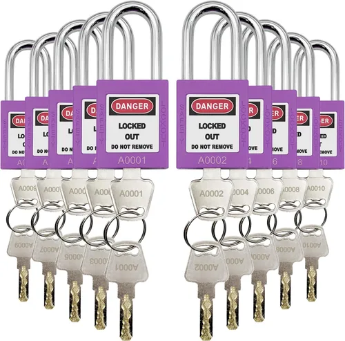 Miniatura 12 de SAFBY Loto - Candados seguros con 10 llaves para estaciones y dispositivos de bloqueo (amarillo, clave diferente)