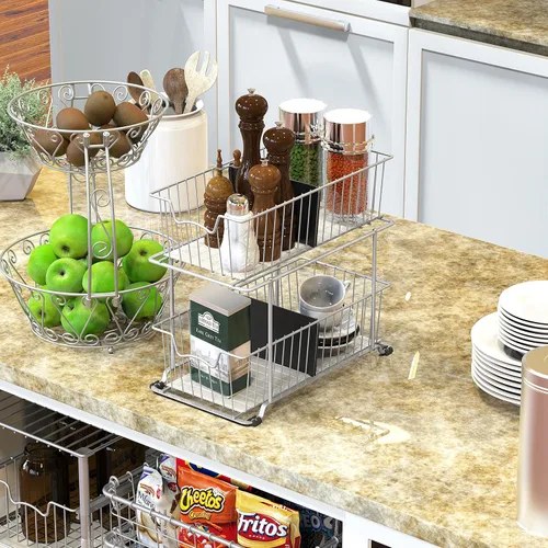 Miniatura 6 de Simple Houseware - Cajón organizador de cesta de alambre de 2 niveles, gris