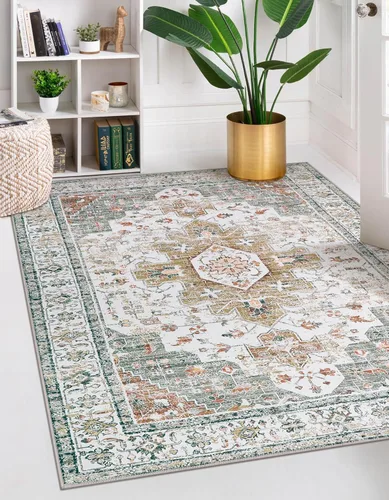 Miniatura 79 de Moynesa Alfombra de pasillo ultra fina lavable de 2 x 6 pies, antideslizante, resistente a las manchas, alfombra vintage que no desprende para Gris