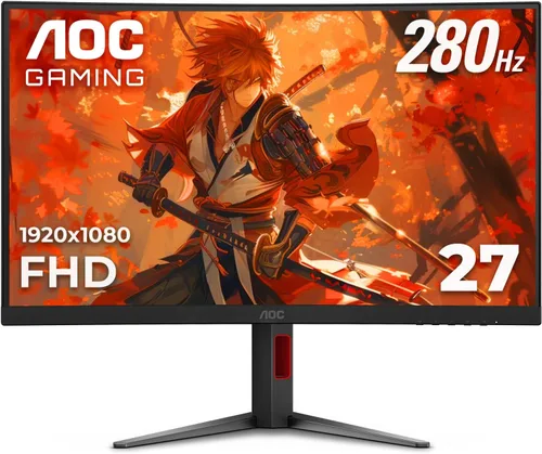 AOC C27G4ZH - Monitor curvo para juegos ultrarrápido sin marco de 27 pulgadas, FHD 1080p, 0.3ms HDMI 240Hz/DP 280Hz, 1500R, AMD FreeSync, HDR,