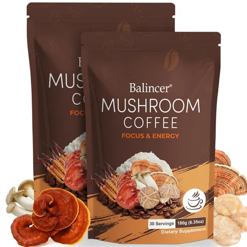 Miniatura 9 de Café de hongos, 6 hongos adaptogénicos con melena de león, cordyceps, cola de pavo y más, café instantáneo de hongos para concentración, energía
