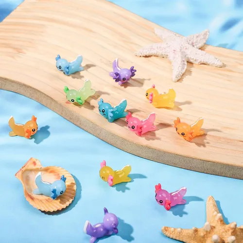 Miniatura 5 de 28 piezas de mini dijes de ajolote de resina a granel a granel de 7 colores diminutos ajolote de resina, figuritas de juguete, adorno pequeño