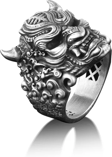 Miniatura 3 de BySilverStone Jewelry Anillo de plata para hombre, anillo Hannya en plata de ley oxidada, extraordinario anillo gótico para hombres, anillo Oni