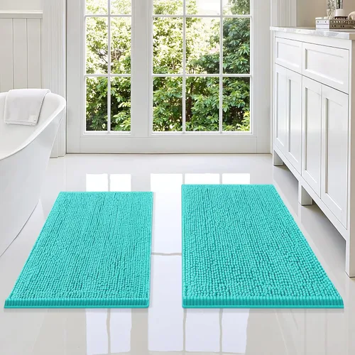 Miniatura 88 de Smiry Juego de 2 alfombras de baño, felpilla suave y absorbente, lavable a máquina, antideslizantes, para bañera, ducha y suelo