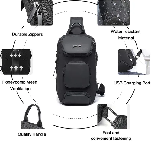 Miniatura 2 de Mochila tipo bandolera para hombre, bolsa de hombro impermeable con puerto USB