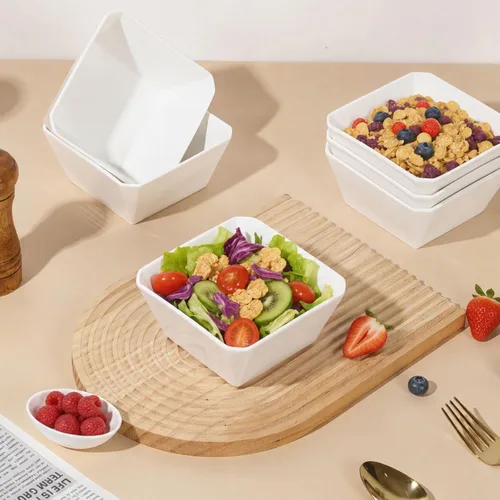 Miniatura 7 de Samsle Juego de 6 cuencos de porcelana para cereales, cuadrados de 16 onzas, cuencos de cerámica blanca de 5 pulgadas para ensalada, sopa