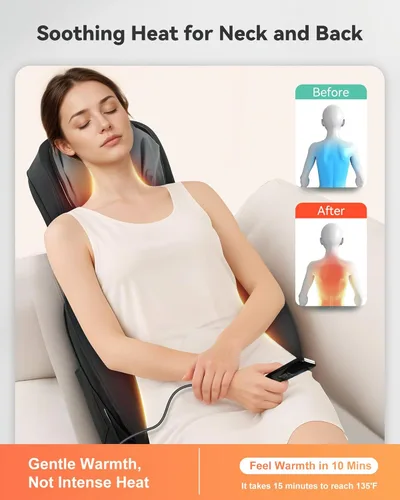 Miniatura 6 de Snailax Masajeador Shiatsu de Cuello y Espalda con Calor, Masajeador de Cuello de Altura Ajustable con Rodillos, Almohada de Masaje para Silla
