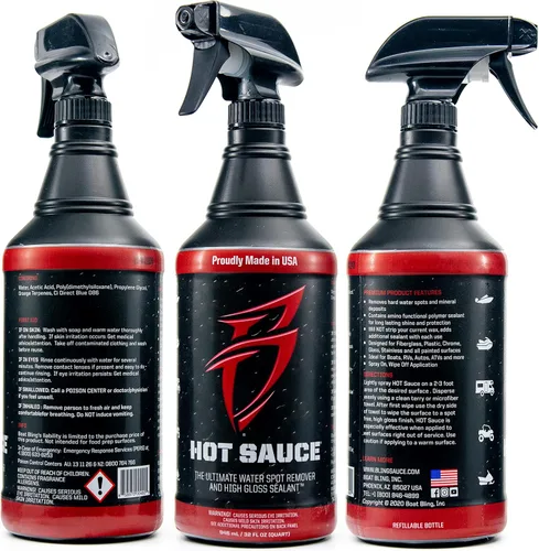 Miniatura 2 de Boat Bling Hot Sauce Premium Removedor de manchas de agua dura con selladores de cera de alto brillo, 32 onzas, negro