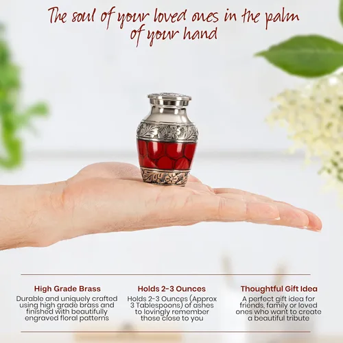 Miniatura 4 de Urnas pequeñas de cremación de recuerdo para cenizas humanas con estuche de corazón de terciopelo y embudo - Carmesí: mini urna conmemorativa Urna