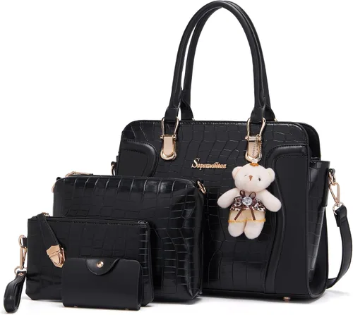 Miniatura 44 de Bolsos de mano de moda para mujer, bolsa de hombro, asa superior, bolsa de mano, juego de 4 piezas
