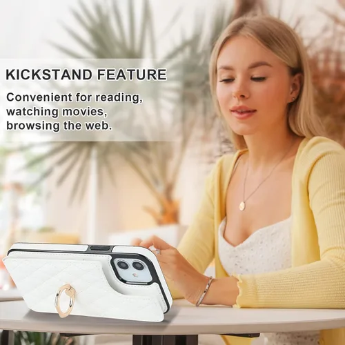 Miniatura 6 de Folosu Funda compatible con iPhone 12 iPhone 12 Pro con soporte para tarjetas, rotación de 360°, soporte de anillo de dedo con función atril, Blanco