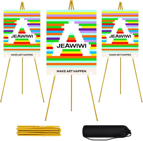 Miniatura 12 de JEAWIWI Caballete negro de 3 piezas para soporte de letrero de boda, caballete de arte ligero ajustable de 66 pulgadas para exhibición, letrero