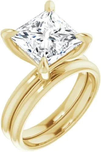 Miniatura 4 de Juego de anillos de compromiso hechos a mano de plata 925, 10 K14 K18 quilates de oro macizo de 4 quilates de corte princesa de moissanita