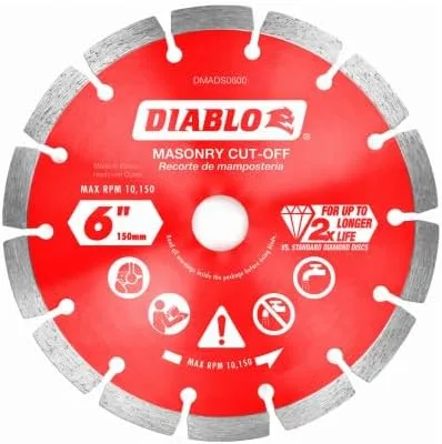 Diablo Disco de corte de mampostería segmentado de diamante, cortes rápidos, larga vida en hormigón y ladrillo, 6 pulgadas de diámetro, eje DM 7/8