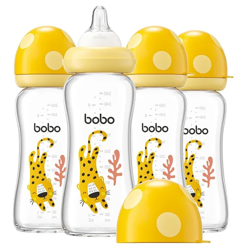 Miniatura 60 de YOHKOH Biberón de vidrio natural con pezón de flujo lento de nivel 1, biberones anticólicos para recién nacidos, botella de vidrio de cuello ancho