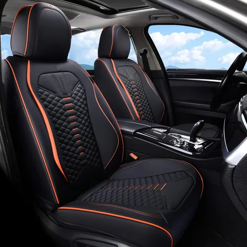 Miniatura 21 de Coverado Fundas de asiento delantero, 2 piezas de fundas de asiento universales para automóviles, de piel de napa transpirable, impermeable, Beige