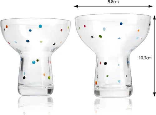 Miniatura 3 de Vasos coloridos soplados a mano con lunares – Margarita de confeti, copa de vino y Martini con puntos brillantes – Divertida cristalería retro