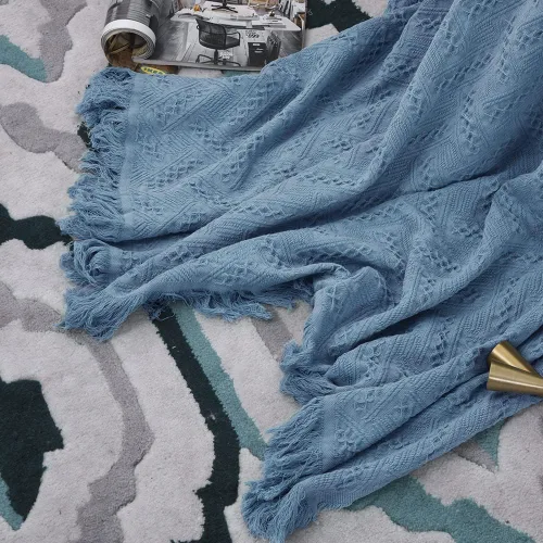 Miniatura 9 de Simple&Opulence Manta 100% algodón para cama, sofá, manta tejida geométrica de lujo bohemia con borlas, suave, ligera, acogedora, transpirable