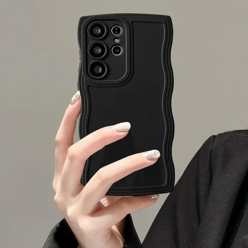 Miniatura 36 de UEEBAI Funda de silicona con marco de ola para Samsung Galaxy S22 5G, funda de teléfono con marco de ola linda, ajuste delgado, amortiguador de Negro