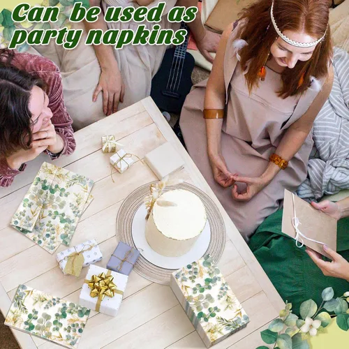 Miniatura 2 de Spiareal 120 servilletas de papel verde de 3 capas desechables para baño, hojas de eucalipto verde, servilletas decorativas para cena, para novia