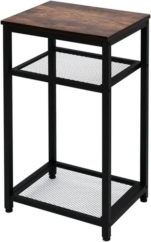 Miniatura 8 de Mesa auxiliar industrial de 2 niveles con estante de almacenamiento, resistente, fácil montaje, muebles decorativos con aspecto de madera con marco