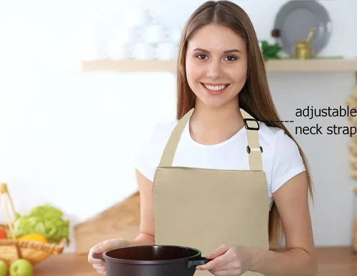 Miniatura 4 de Paquete de 2 delantales de lona resistentes al agua ajustables con 2 bolsillos con lazos largos para cocina, cocina, restaurante, chef para mujeres