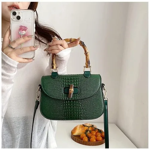 Miniatura 5 de Bolso de mano de cuero artificial de bambú con asa superior para mujer, elegante bolso de noche, regalo para mujer, hecho a mano