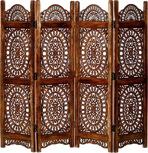 Miniatura 11 de Lightnpro 4 Panel Majestic Wooden Room Divider 64"(W) x 48"(H) Hand-Carved Folding Privacy Screen, Pre-Assembled Decorative Partition for Living