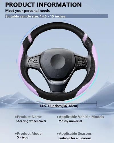 Miniatura 6 de Funda universal de cuero para volante para mujer, funda de volante para automóvil de 15 pulgadas (color lila)