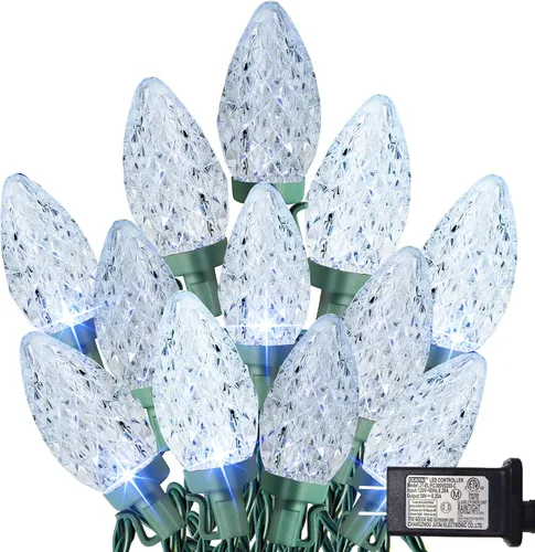 Miniatura 9 de TW SHINE Luces de Navidad C9, 100 luces LED de 66 pies para exteriores, con 8 modos de temporizador, impermeables, conectables para interiores