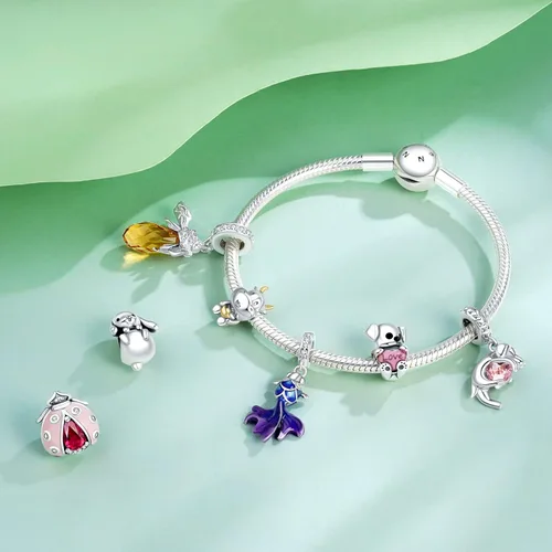 Miniatura 3 de NINGAN Dije de plata de ley 925 con diseño de animales, diseño de perro, huella de pata, gato, libélula, conejo Koi, compatible con collar