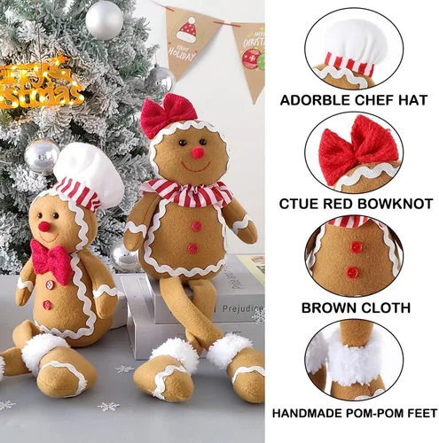 Miniatura 3 de BALONAR Figuras de Hombre de Jengibre de Peluche de Navidad de 15 Pulgadas de Tamaño Grande Niño Niña con Sombrero de Chef Moño Adorno de Navidad